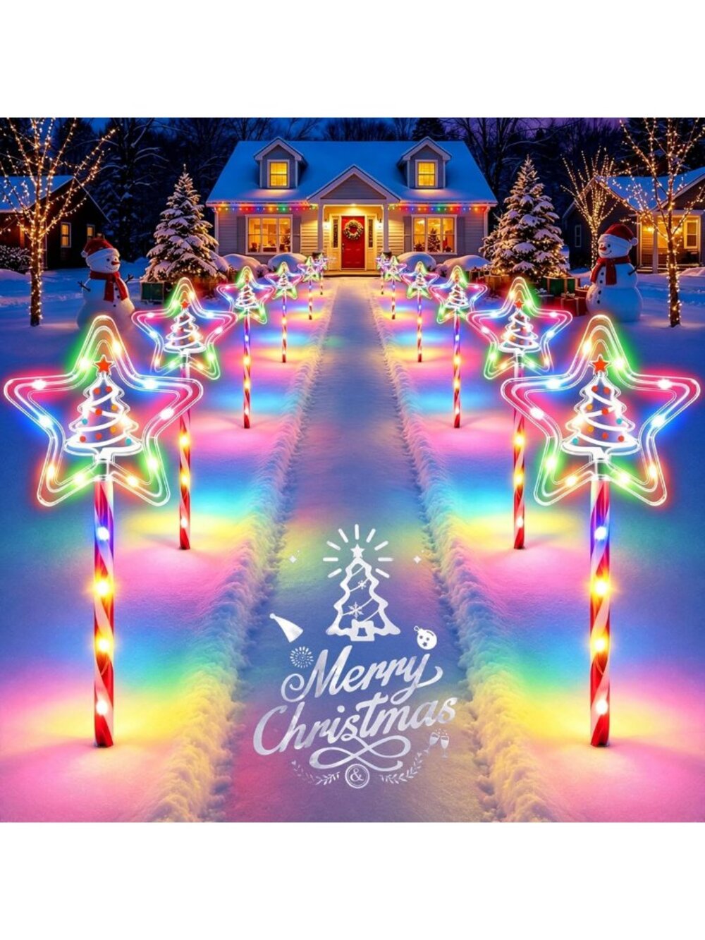 12-Pack Solar Star Pathway Lights for Outdoor Christmas Decorations